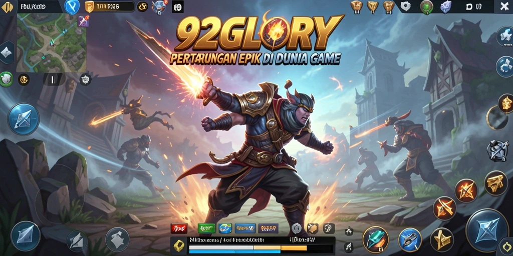 Screenshot gameplay <strong>92GLORY</strong> menampilkan pertarungan seru dengan karakter beragam.