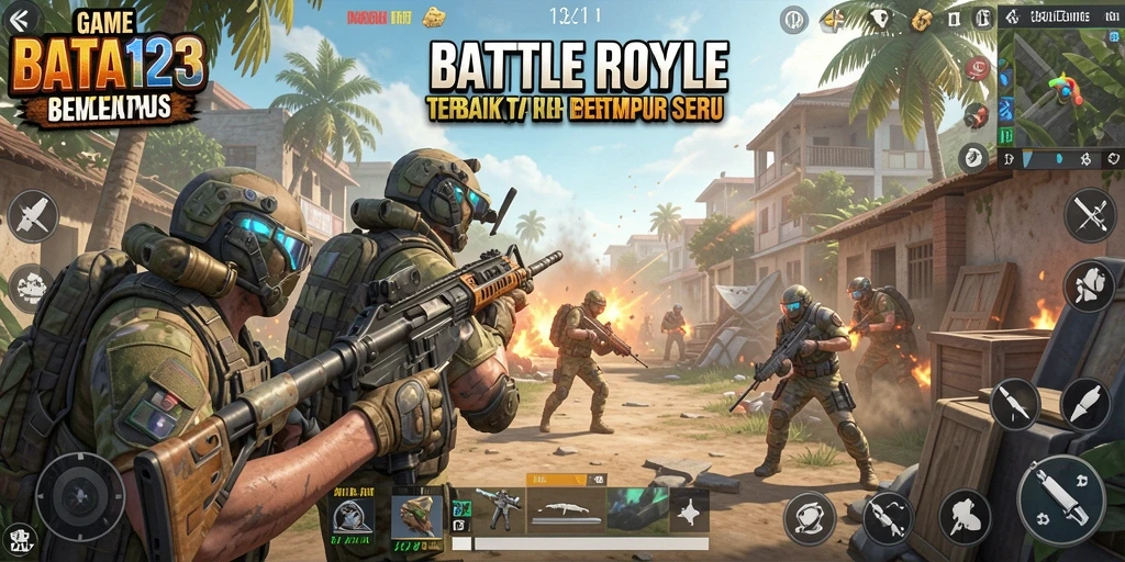Tangkapan layar permainan BATA123 menunjukkan aksi intens dalam Battle Royale.
