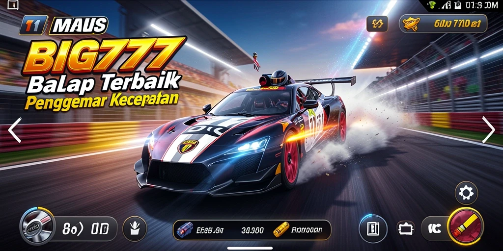 Screenshot menampilkan aksi balap seru dalam BIG777.