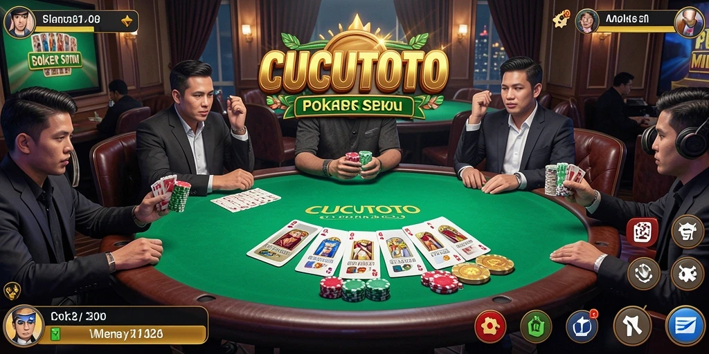 Gameplay seru Poker di CUCUTOTO dengan pemain dari seluruh dunia.