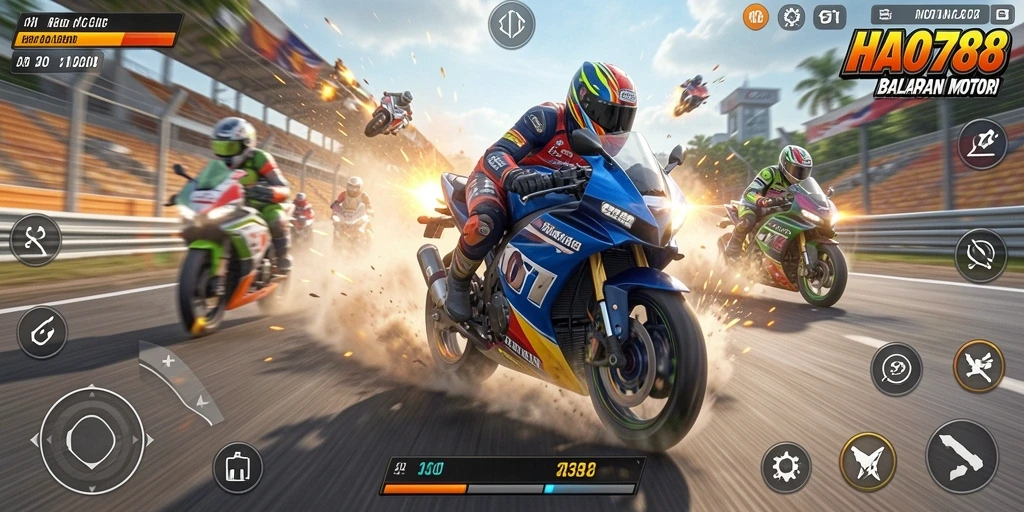 Gameplay intens dan memukau dalam balapan motor HAO788.